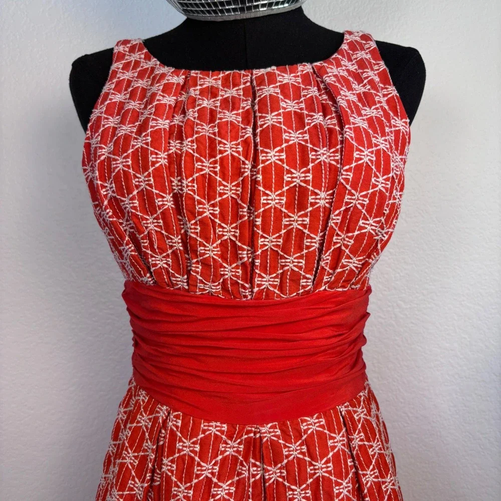 Frock by Tracy Reese Geometric Fit Flare Dress, Size 6 Red White, Y2K Millennial